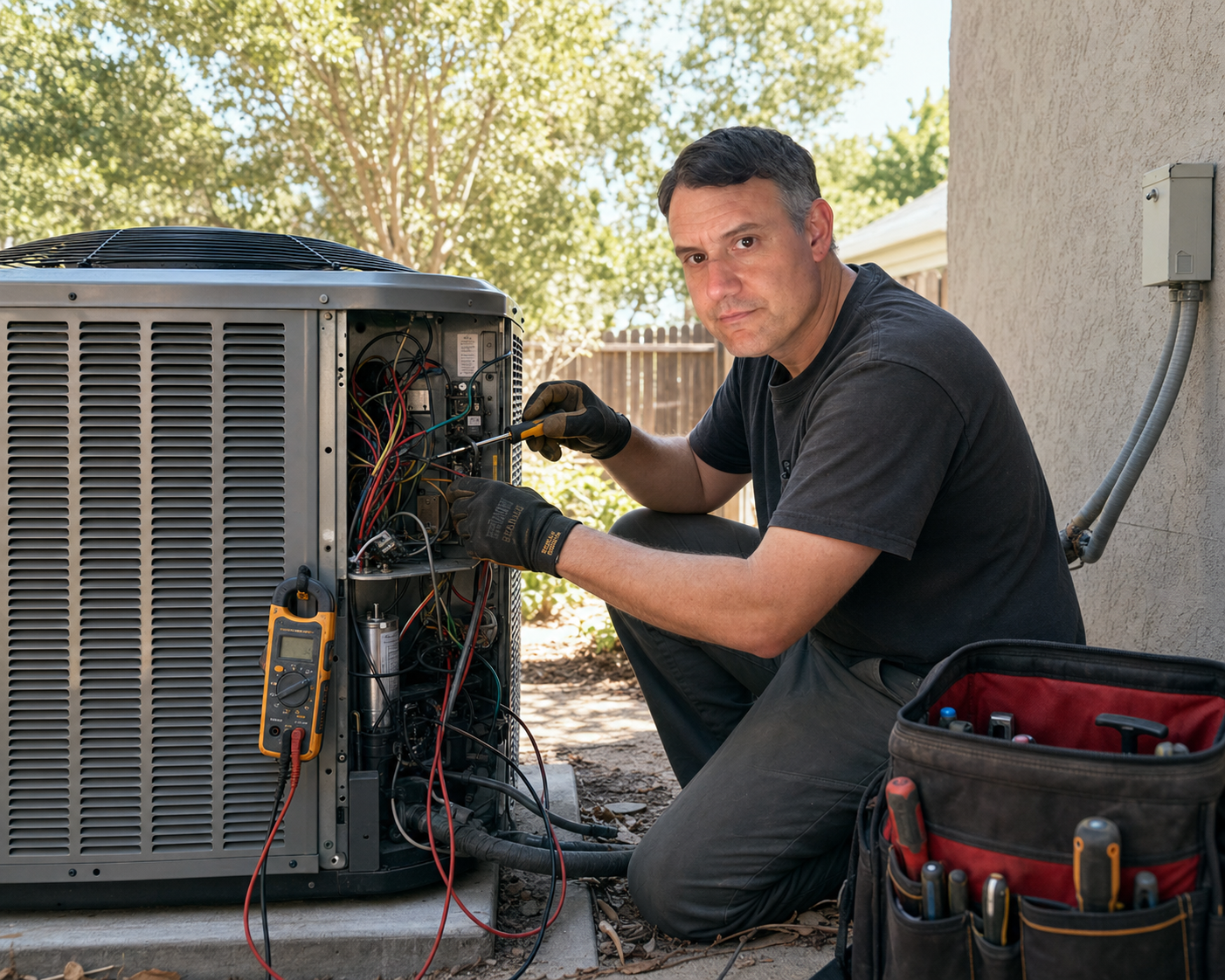 Harry working outside on an air conditioning unit
